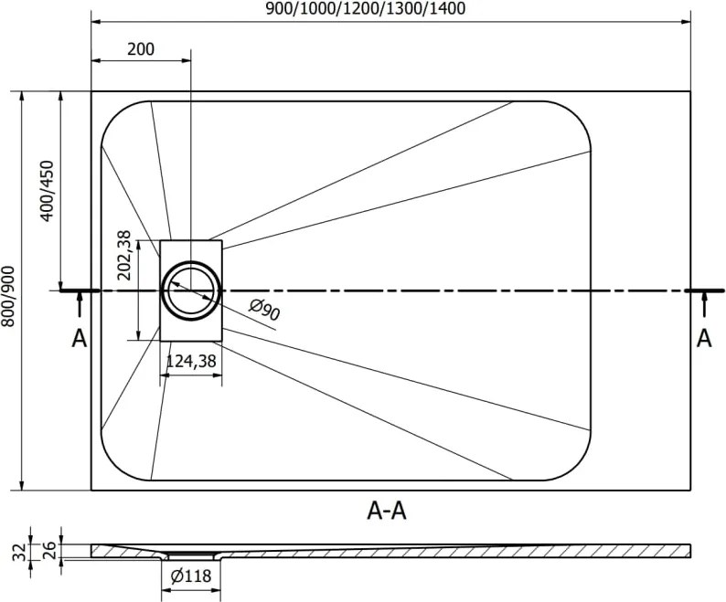 Mexen Hugo rechthoekige douchebak SMC 140 x 80 cm, grijs - 42618014