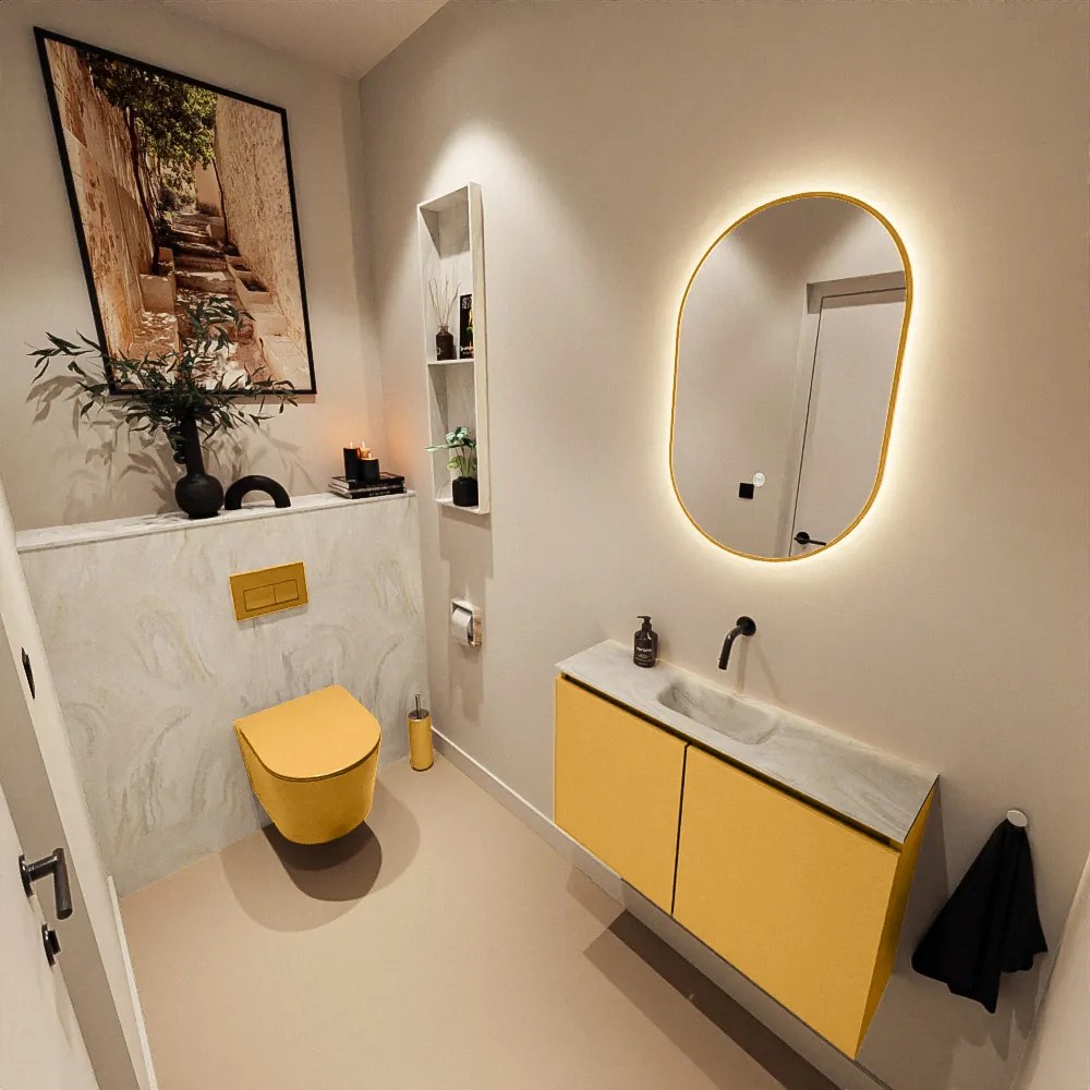 Mondiaz Ture DLux toiletmeubel 80cm ocher met wastafel ostra midden zonder kraangat