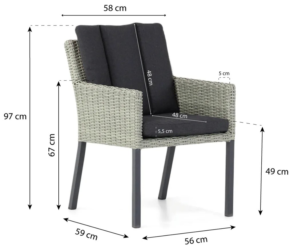 Tuinset 4 personen 164 cm Wicker/Aluminium Grijs Garden Collections Oxbow/Residence