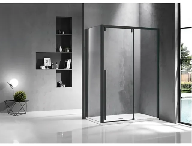 Saniclass Neptune douchecabine 140x100cm met schuifdeur 8mm veiligheidsglas met anti kalk zwart mat sw491386/sw491397