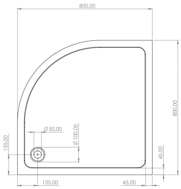 SaniGoods Rondo douchebak kwartrond 80x80x15m