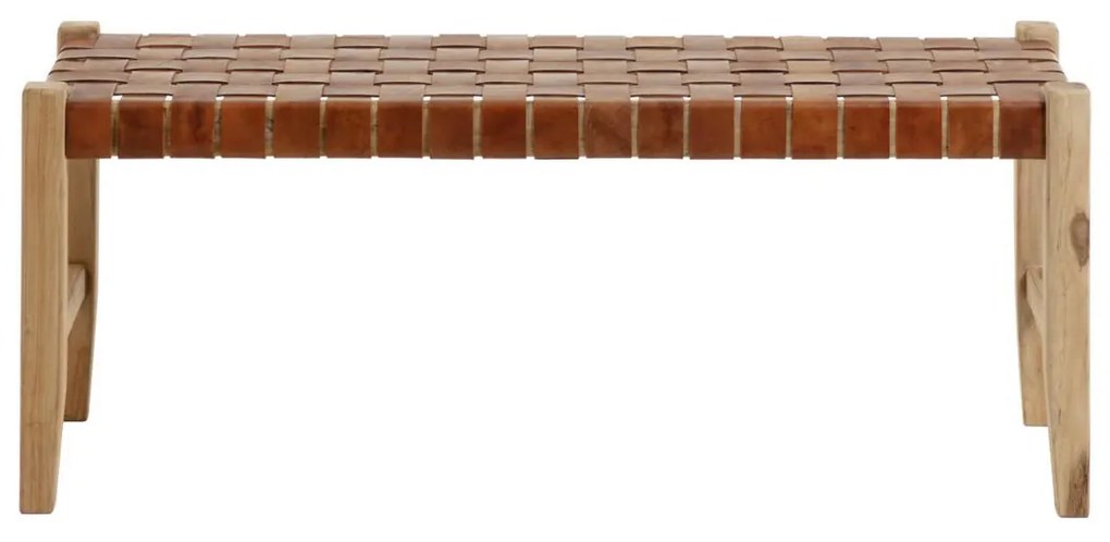 Houten Bankje Met Bruin Leer