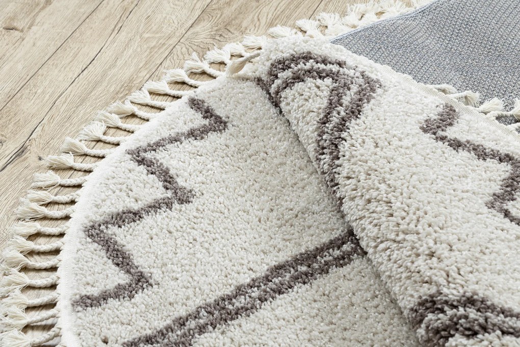 Tapijt BERBER TANGER B5940 ROND crème / bruinrand ,  Barber , marokkaanse shaggy