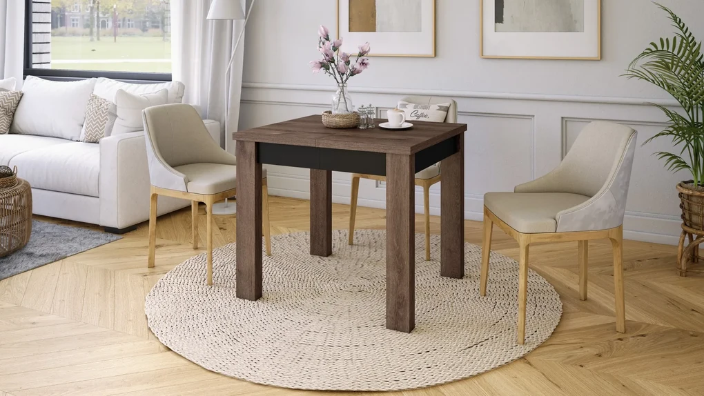 FONTE Eik bruin / Zwart Mat -KLASSIEKE KEUKEN- /WOONKAMERTAFEL 85x75 UITKLAPBAAR TOT 130 cm!