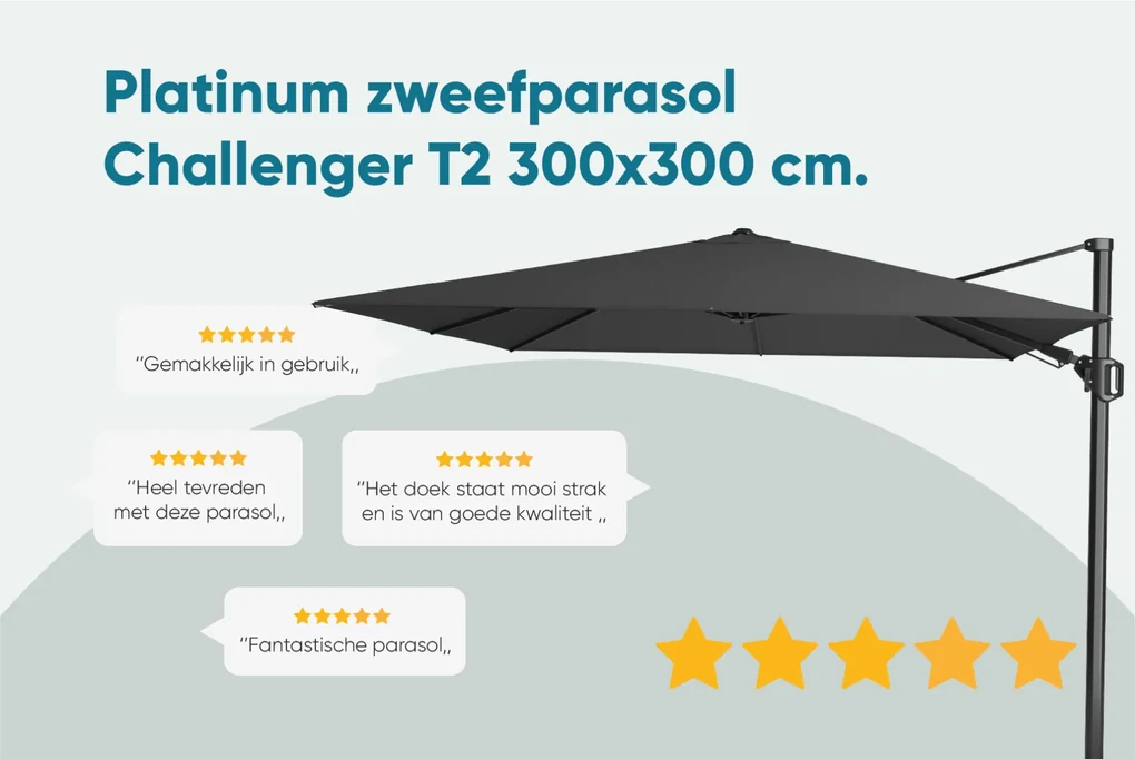 Platinum Challenger Zweefparasol T2 premium - 3x3 m. Champagne - Sandstone