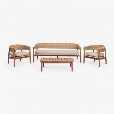 Tuinset Met 3-zitsbank, 2 Fauteuils En Salontafel Van Acaciahout Ribeira Acacia Bruin - Sklum