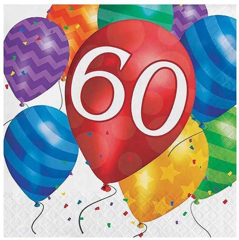 60e verjaardag ballon blazen lunch servetten 16pk
