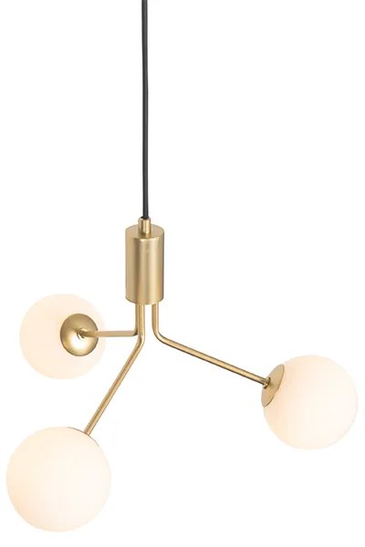 Art Deco hanglamp goud met opaal glas 3-lichts - Coby
