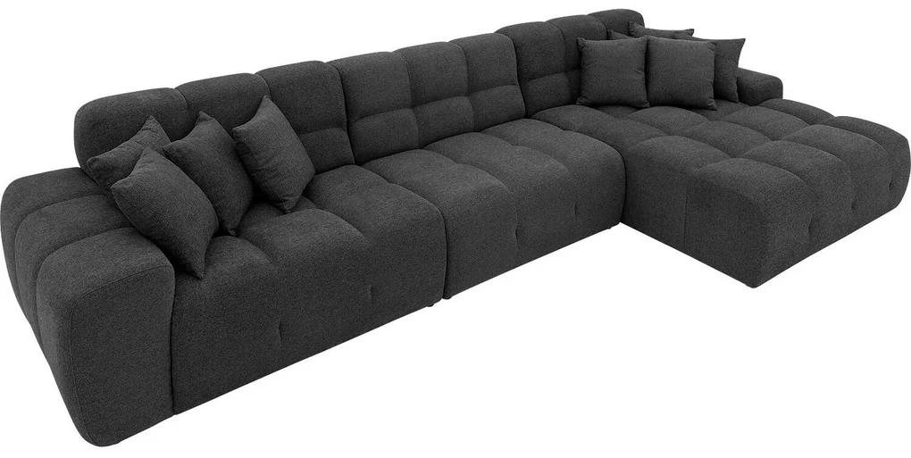 Goossens Excellent Bank Kubus - 30 X 30 Cm Stiksel antraciet, stof, 1,5-zits, modern design met chaise longue rechts