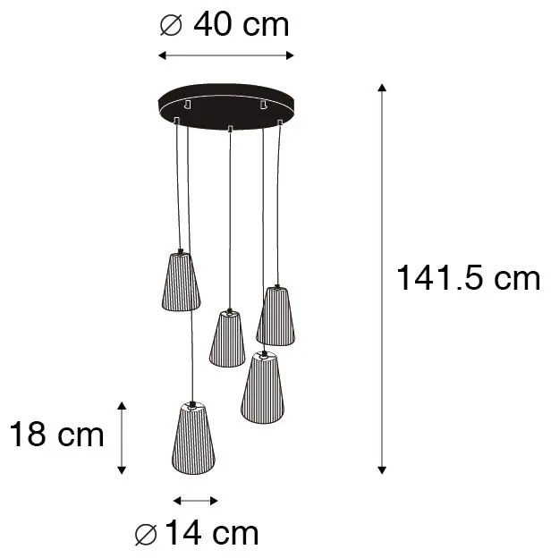 Landelijke hanglamp touw 5-lichts - Marrit Landelijk E27 rond Binnenverlichting Lamp