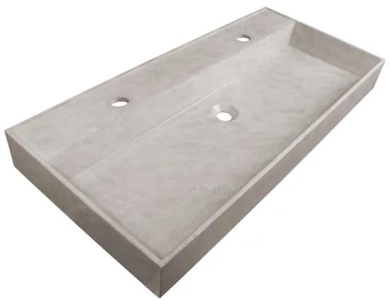 Saniclass Concrete wastafel 99.2x46x11cm 1 wasbak 2 kraangaten zonder overloop Gecoat Beton Grijs gemêleerd 2136