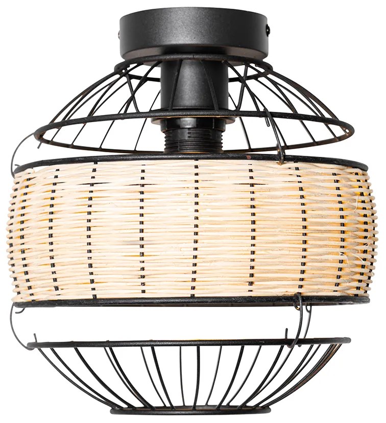 Oosterse plafondlamp zwart met rotan 25 cm - Emir