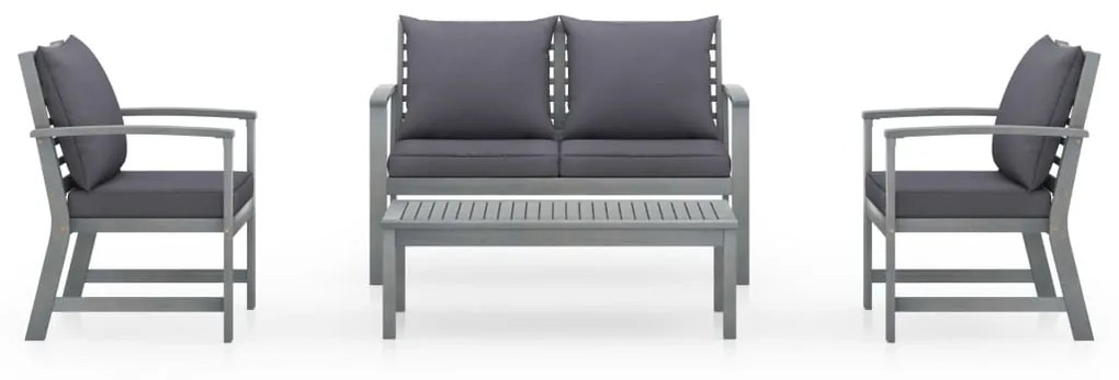 vidaXL 4-delige Loungeset met kussens massief acaciahout