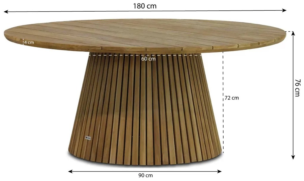 Dining Tuintafel rond 180 cm Ø Teak Old teak greywash Fungo