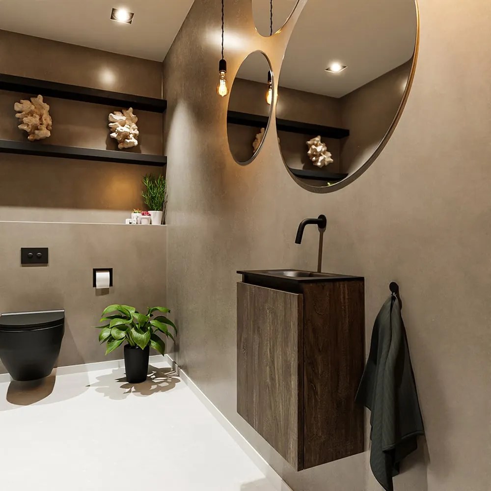 Mondiaz Ture 40cm toiletmeubel dark brown met wastafel urban midden geen kraangat