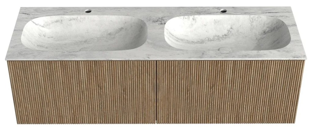 Mondiaz Kurve-dlux 140cm badmeubel dusk met 2 lades en wastafel stor small dubbel 2 kraangaten opalo