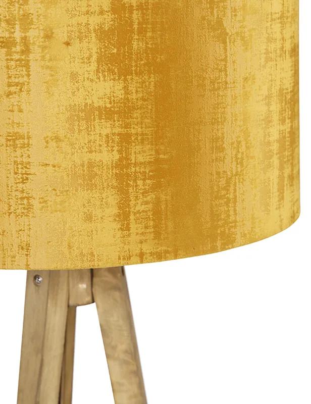 Landelijke tripod vintage hout met kap goud 50 cm - Tripod Classic Landelijk E27 rond Binnenverlichting Lamp