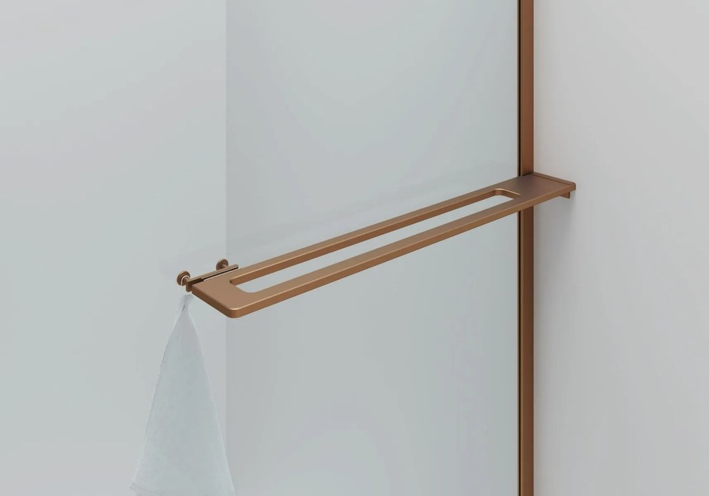 Sanigoods Curvea inloopdouche met handdoekhouder geborsteld koper 100x200cm