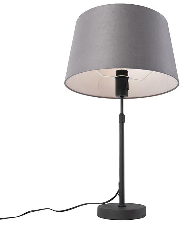Tafellamp zwart met linnen kap grijs 35 cm verstelbaar - Parte Landelijk / Rustiek E27 cilinder / rond rond Binnenverlichting Lamp