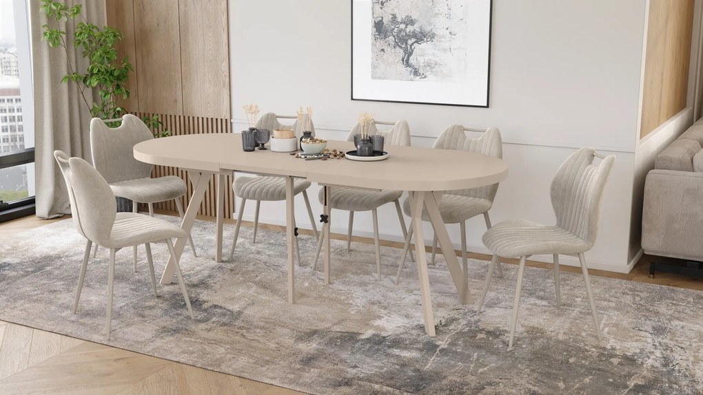Mazzoni EXPANSO Kasjmier / kasjmier poten - OVALE UITSCHUIFTAFEL 160-360 cm VOOR 16-18 PERSONEN