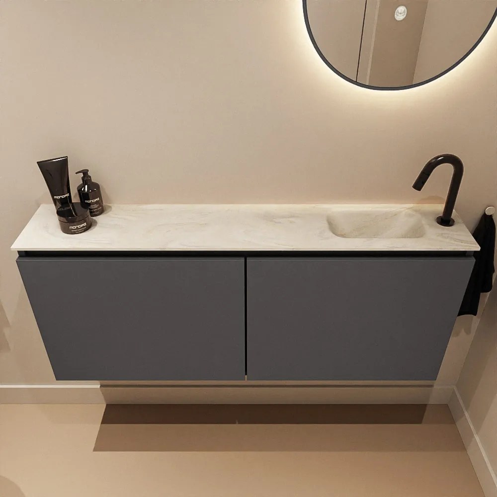 Mondiaz Ture DLux toiletmeubel 120cm dark grey met wastafel ostra rechts met kraangat