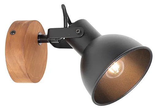 Industriële Spot / Opbouwspot / Plafondspot zwart met hout kantelbaar - Tommy Industriele / Industrie / Industrial E14 rond Binnenverlichting Lamp