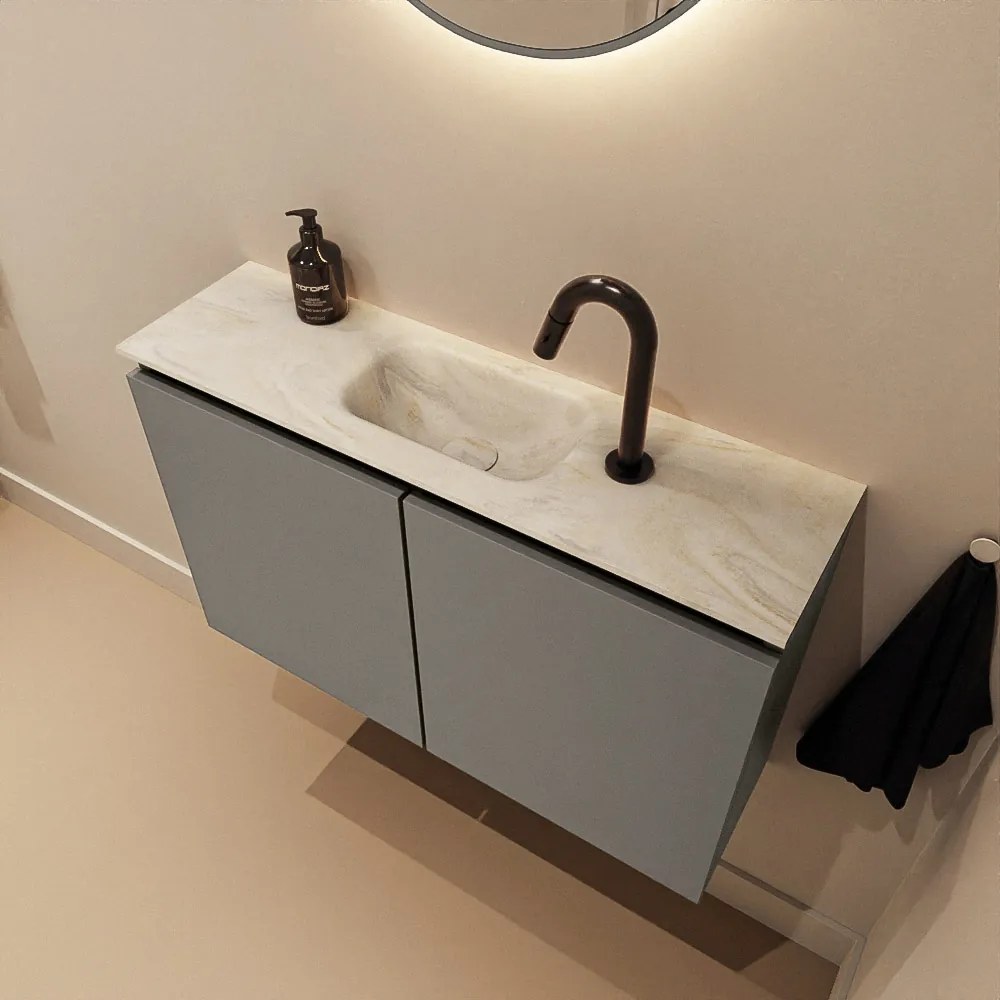 Mondiaz Ture DLux toiletmeubel 80cm smoke met wastafel ostra midden met kraangat