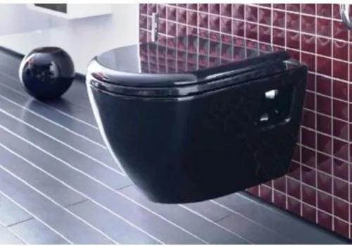 Toiletpot Hangend DC00325 49,5x35,5x33,5cm Wandcloset Keramiek Diepspoel Nano Coating EasyClean Glans Zwart met Softclose Toiletbril