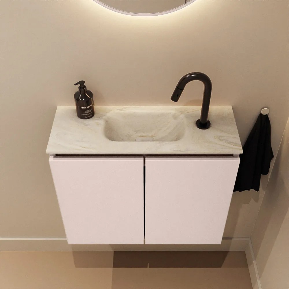 Mondiaz Ture DLux toiletmeubel 60cm rosee met wastafel ostra midden met kraangat