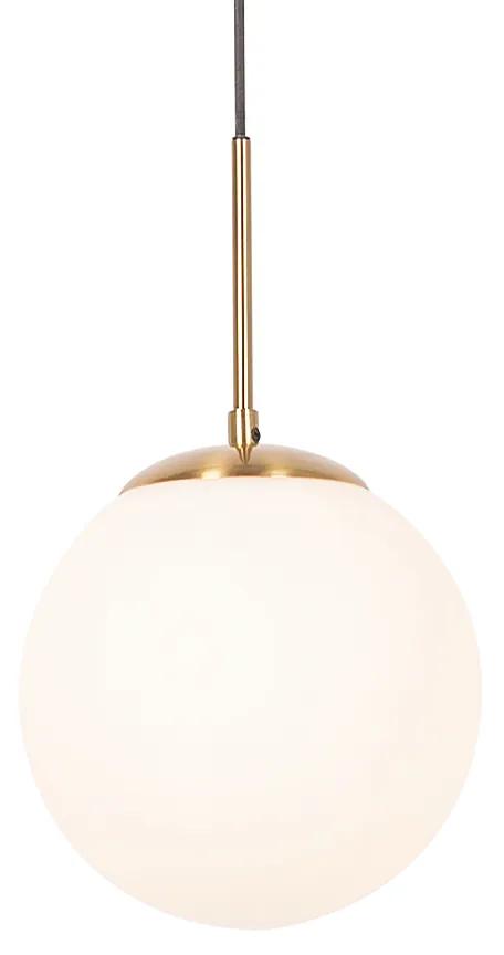 Art Deco hanglamp goud met opaal glas - Flore Design E27 bol / globe / rond Binnenverlichting Lamp