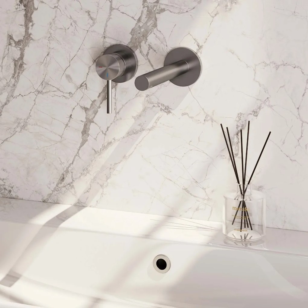 Brauer Brushed Edition ColdStart wastafelkraan inbouw rechte uitloop en rozetten model A2 RVS geborsteld PVD