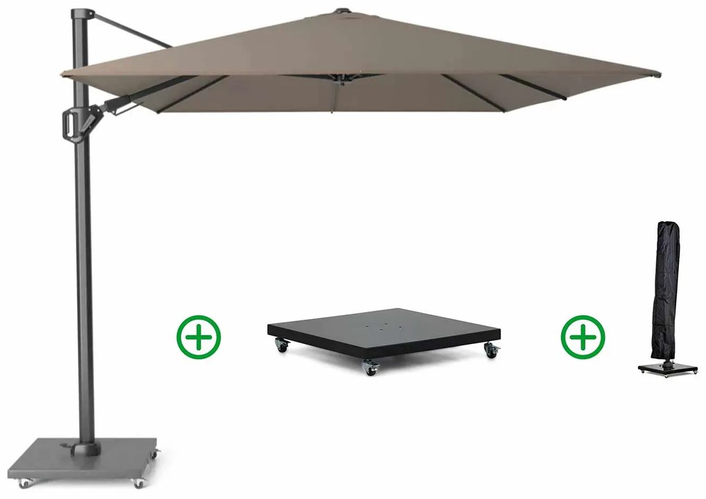 Zweefparasol  3.5x2.6m T2 premium  (incl. voet en hoes) Taupe-naturel-bruin Platinum Challenger