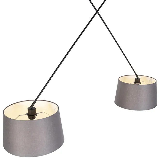 Hanglamp zwart met linnen kappen donkergrijs 35 cm 2-lichts - Blitz