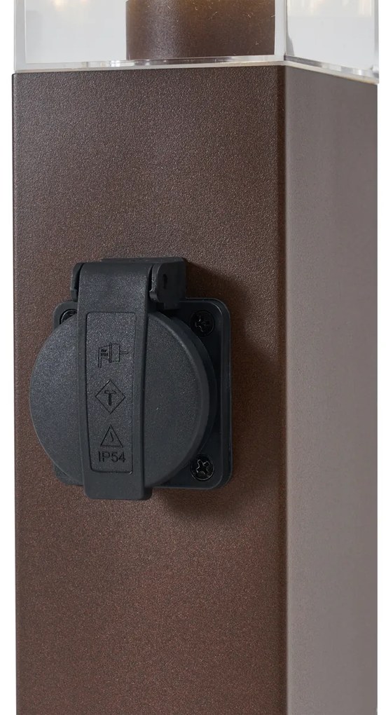 Buitenlamp roestbruin met helder glas 45cm IP44 met stopcontact en bewegingssensor - Malios