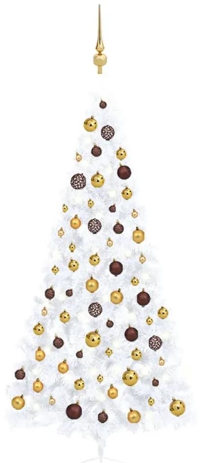 vidaXL Kunstkerstboom met LED's en kerstballen half 210 cm wit