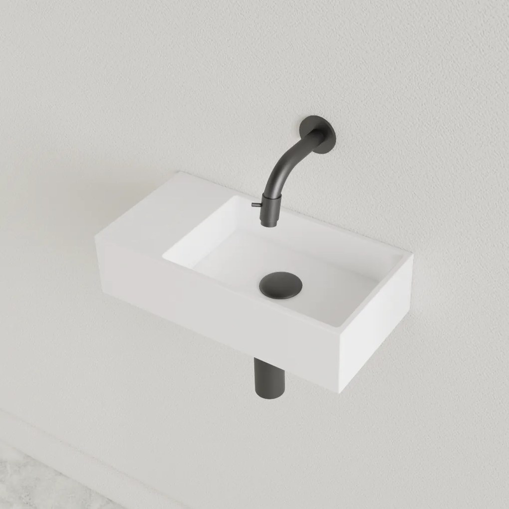 Sanigoods Nano fontein links wit glans zonder kraangat 36x18cm