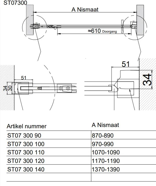 Van Rijn ST07 douchedeur met helder glas voor nis 100x200cm geborsteld gun metal