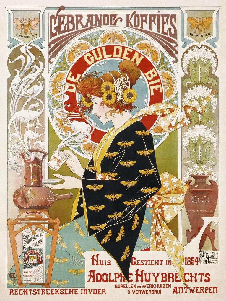 Kunstdruk Coffee Shop Advert (Art Nouveau Café) - Alphonse Mucha, (30 x 40 cm)