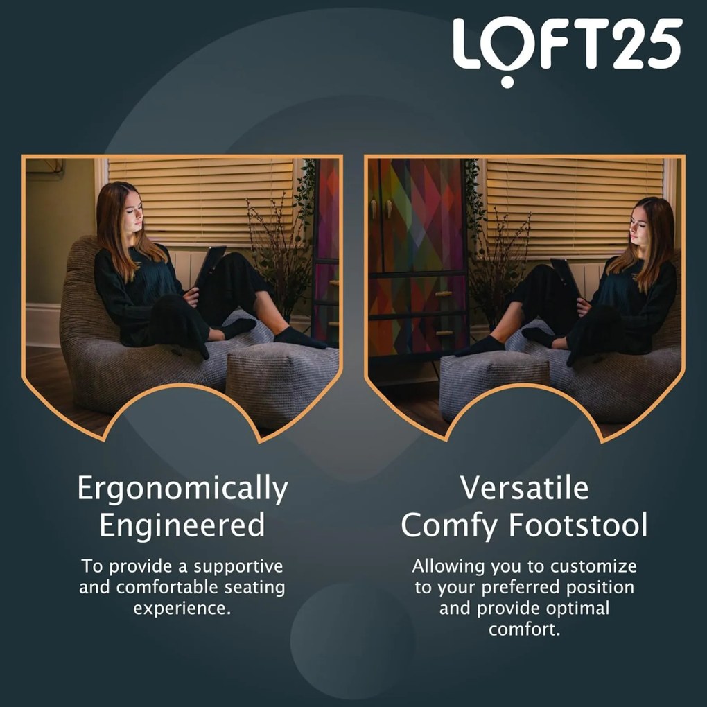 Highback Zitzak Stoel incl. Poef Corduroy Stof - Charcoal