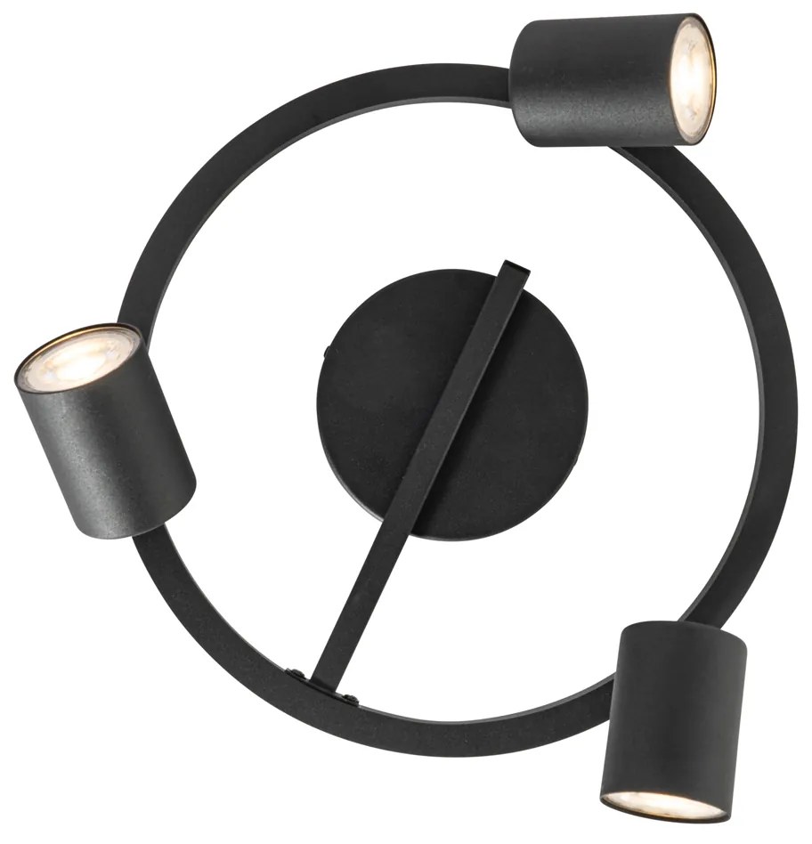 Plafondspot zwart GU10 50mm 3-lichts rond incl. backlight en 3-way switch - Back Up