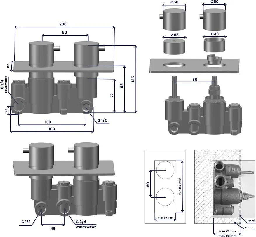 Saniclear Evolution Curved inbouw regendouche met 2 standen handdouche chroom
