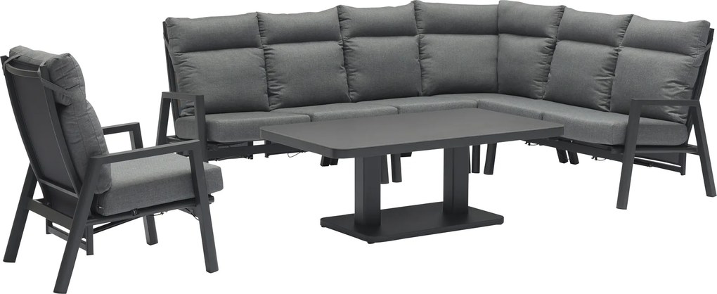 Caribbean verstelbare hoek loungeset 6 delig aluminium antraciet met verstelbare tafel