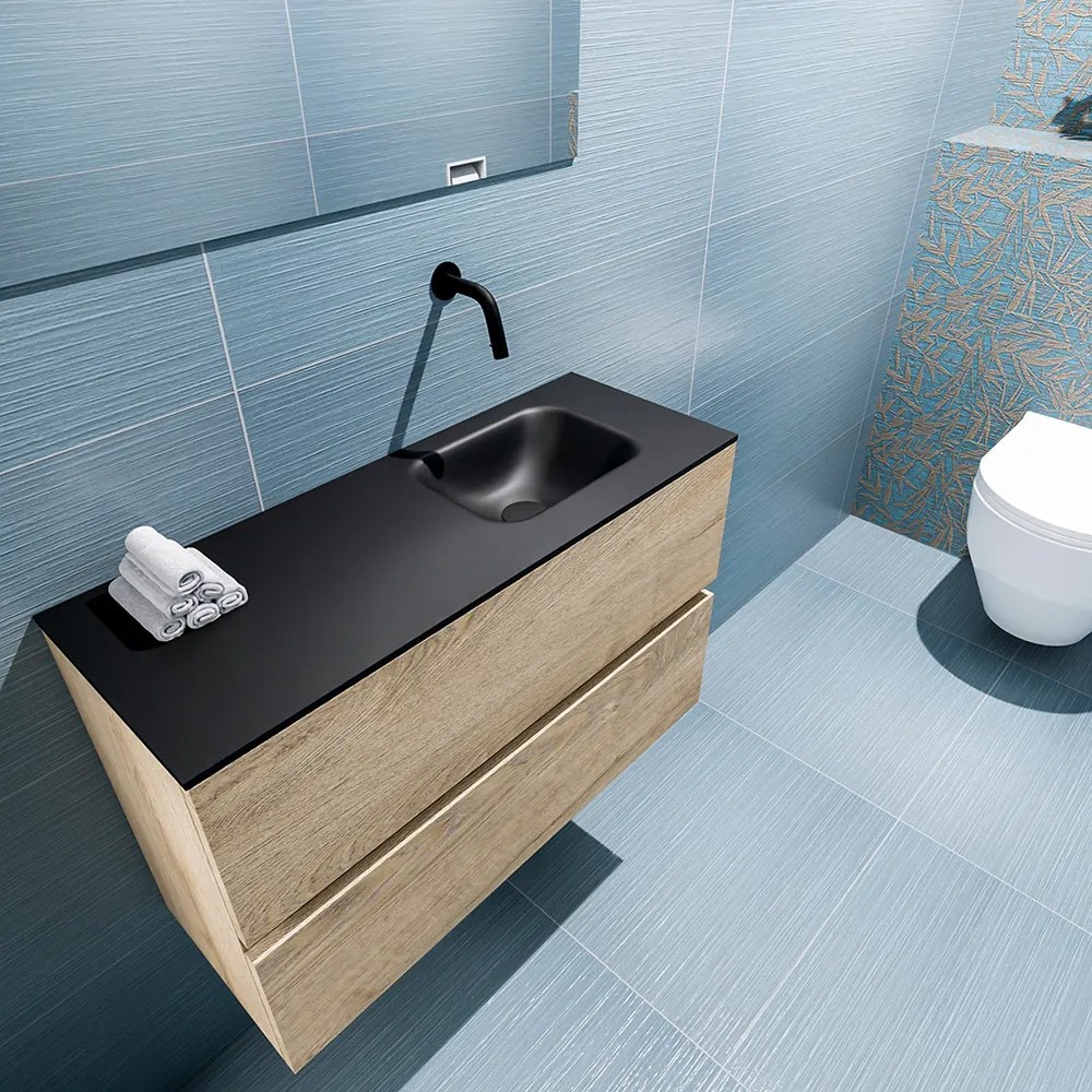 Mondiaz Ada 80cm toiletmeubel washed oak met wastafel urban rechts zonder kraangat