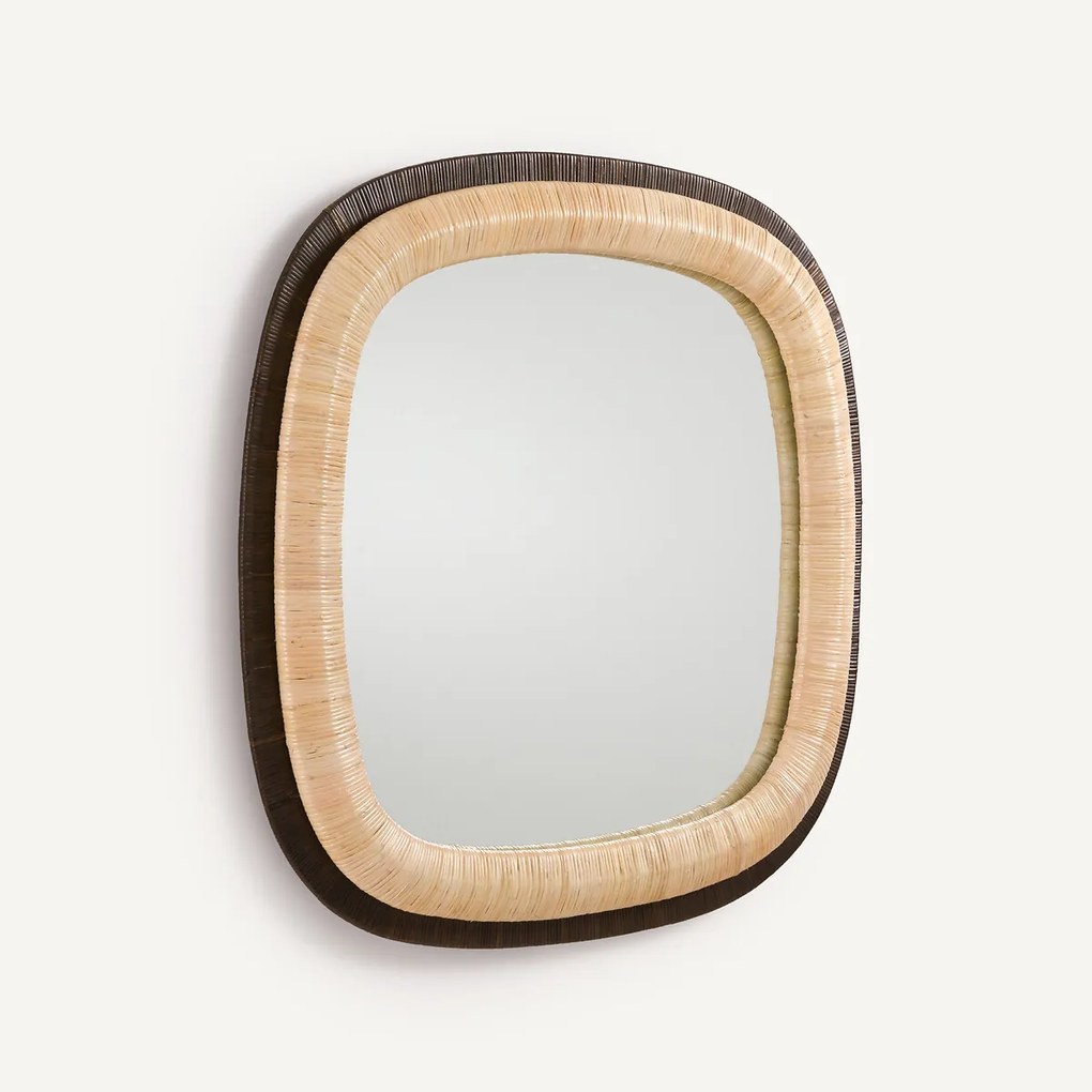 Vierkante spiegel in tweekleurig rotan, hoogte 91 cm, MAE