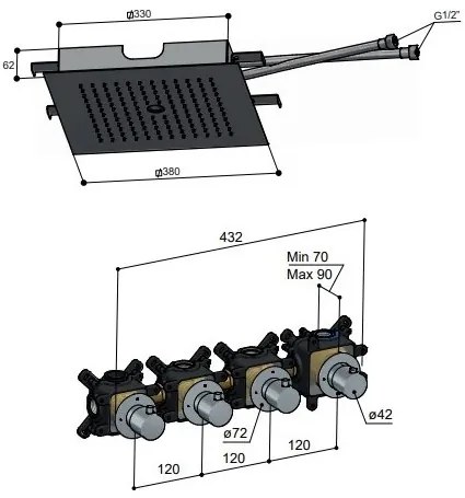 Hotbath Cobber thermostatische inbouwset met staafhanddouche en glijstang zwart mat