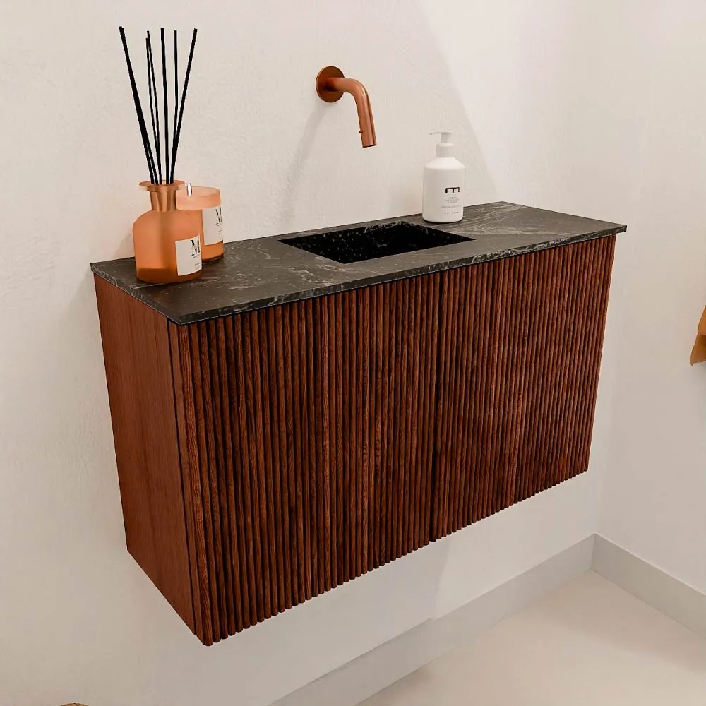 Mondiaz Joya DLux 70cm toiletmeubel ruby met wastafel faye midden zonder kraangat lava