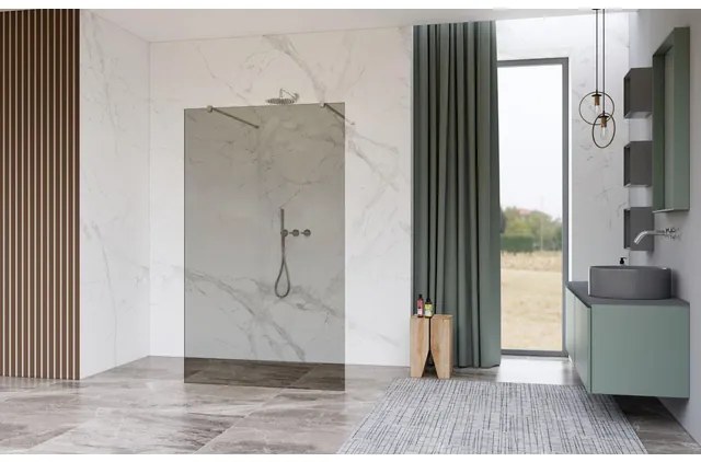 Fortifura Galeria Vrijstaande Inloopdouche - 90x200cm - Rookglas - antikalk - 8mm veiligheidsglas - wandsteunen - Geborsteld RVS PVD (RVS) SW927769 2x/SW797938