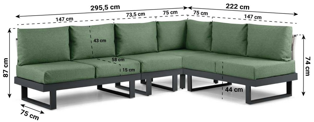 Hoek loungeset 6 personen Aluminium Grijs  Lifestyle Garden Furniture Lorenzo