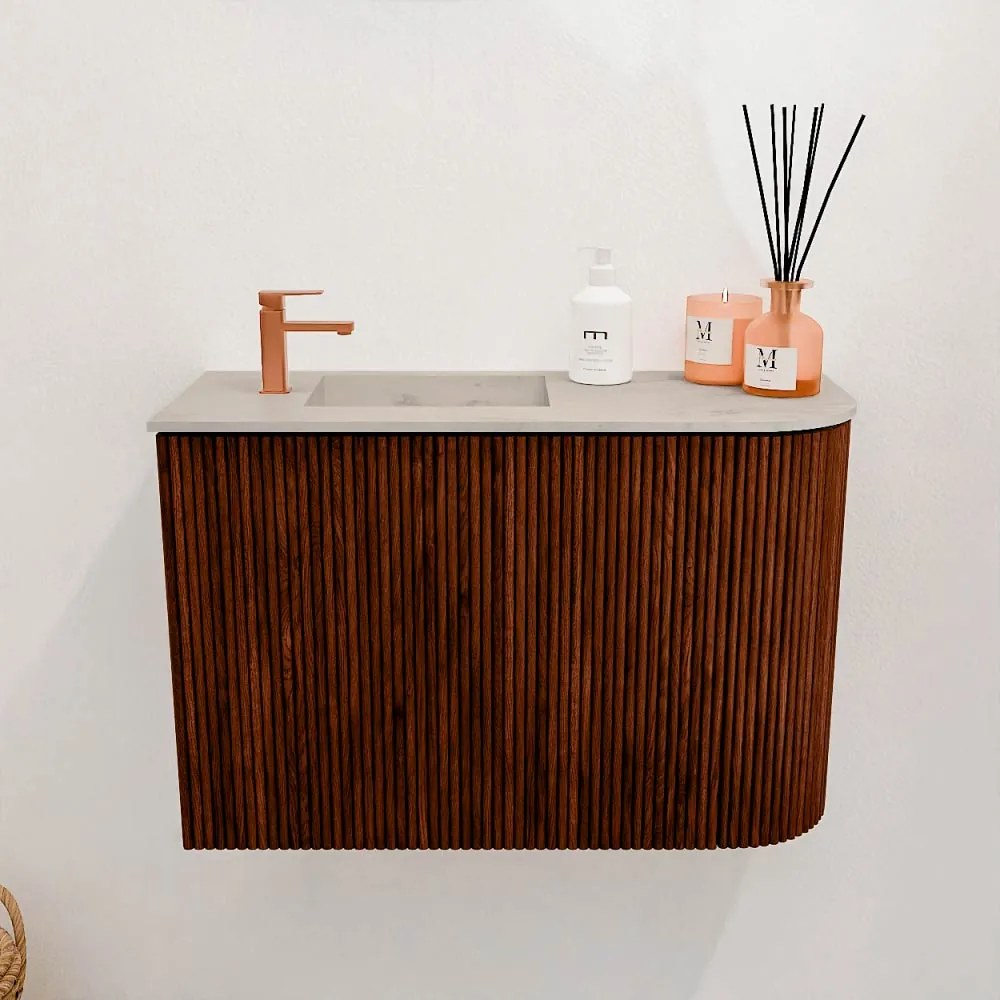Mondiaz Joya DLux 60cm toiletmeubel ronding rechts ruby met wastafel faye links 1 kraangat opalo