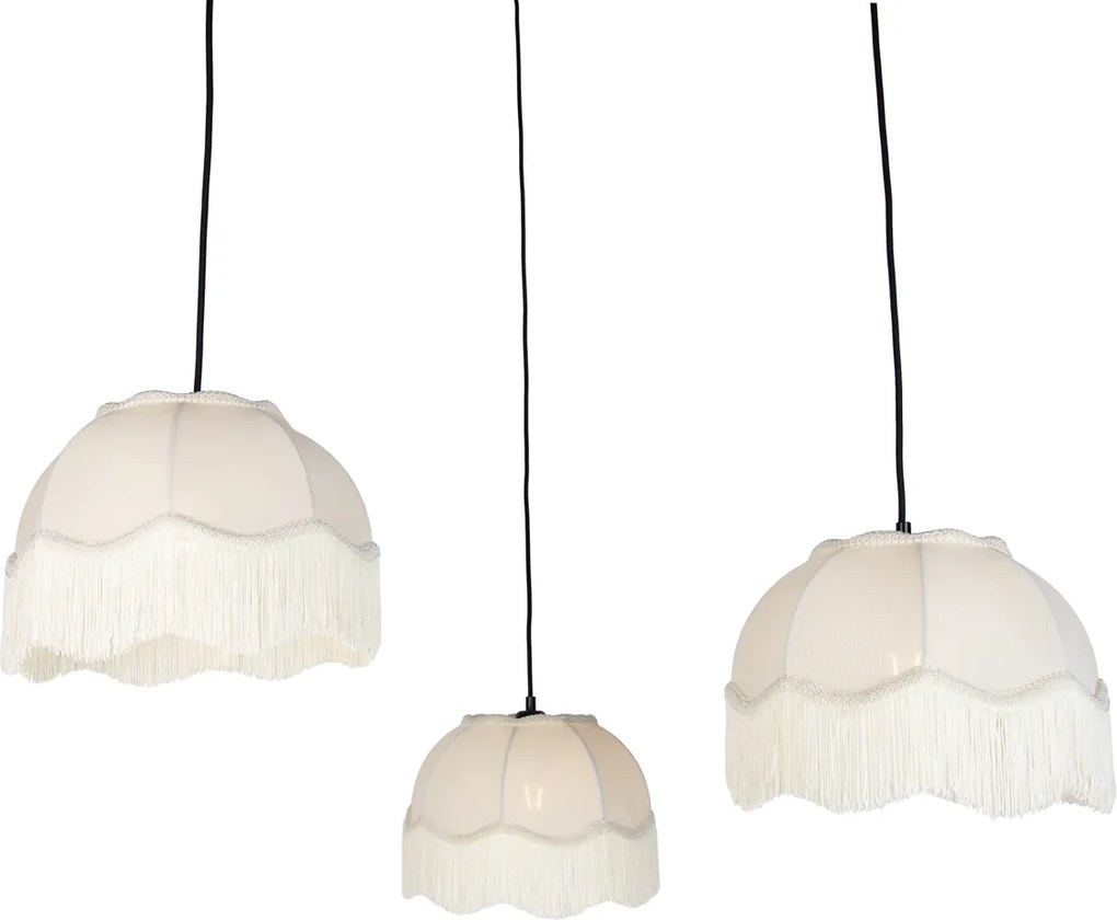 Hanglamp zwart met beige kap en witte binnenkant 31,5cm 3-lichts - Cava